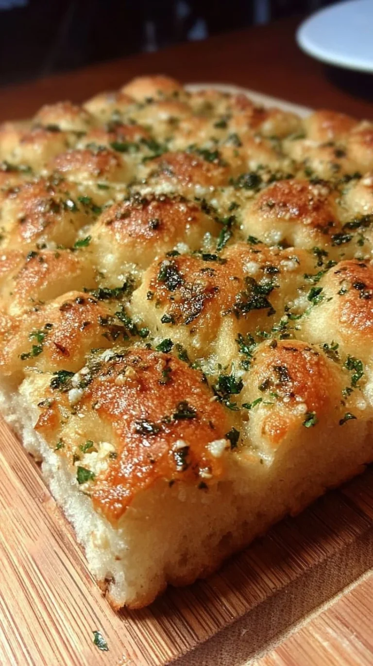 Delicious Garlic Parmesan Focaccia bread topped with garlic and cheese